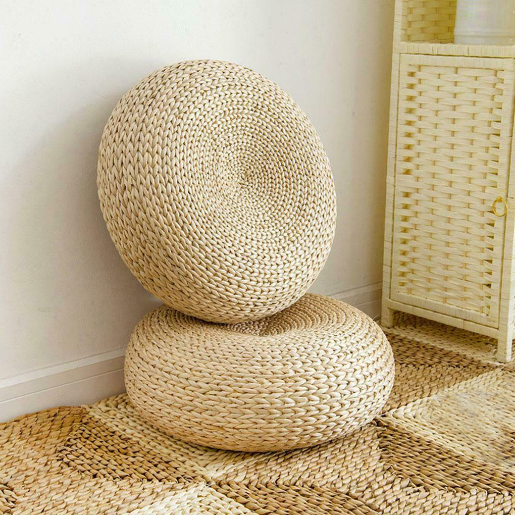 Floor Cushion Pouf - Pufe redondo de palha natural feito