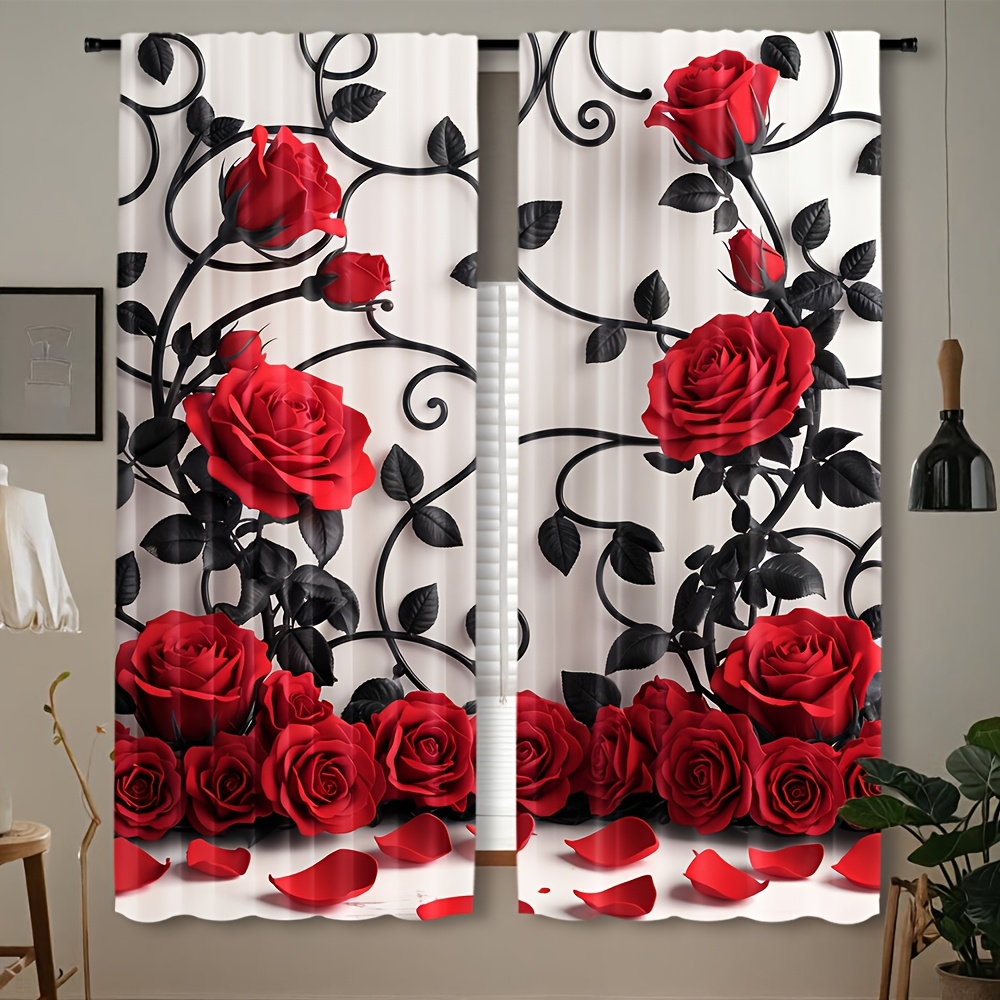 Home Textiles Luxury Curtains - Cortinas Luxuosas com Estampa Floral de