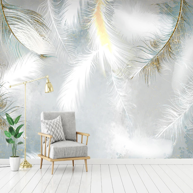 Home Textiles Photos - Modern Romantic White Feather Wallpaper, Foto