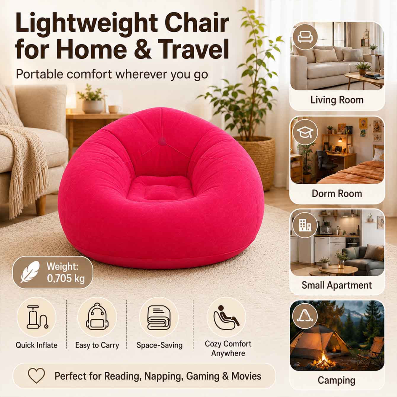 1PC Cadeiras Infláveis Tipo Pu - Floor Cushion Pouf avaliação e preço
