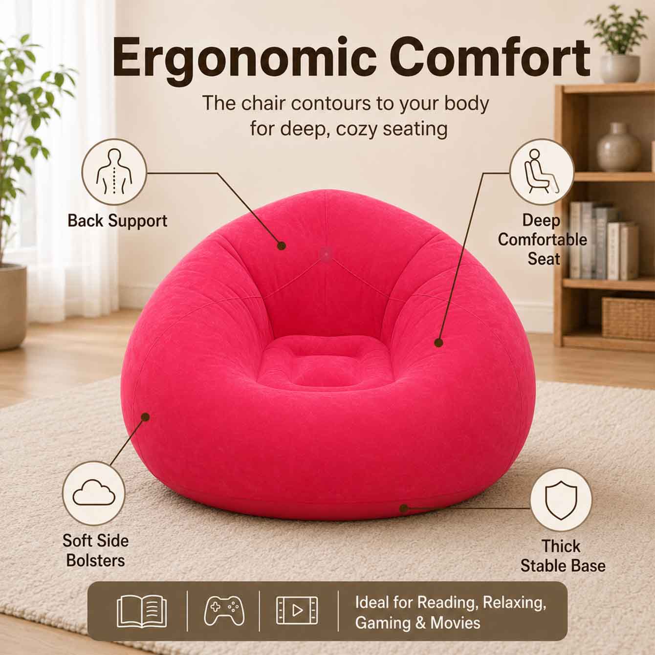 1PC Cadeiras Infláveis Tipo Pu - Floor Cushion Pouf avaliação e preço