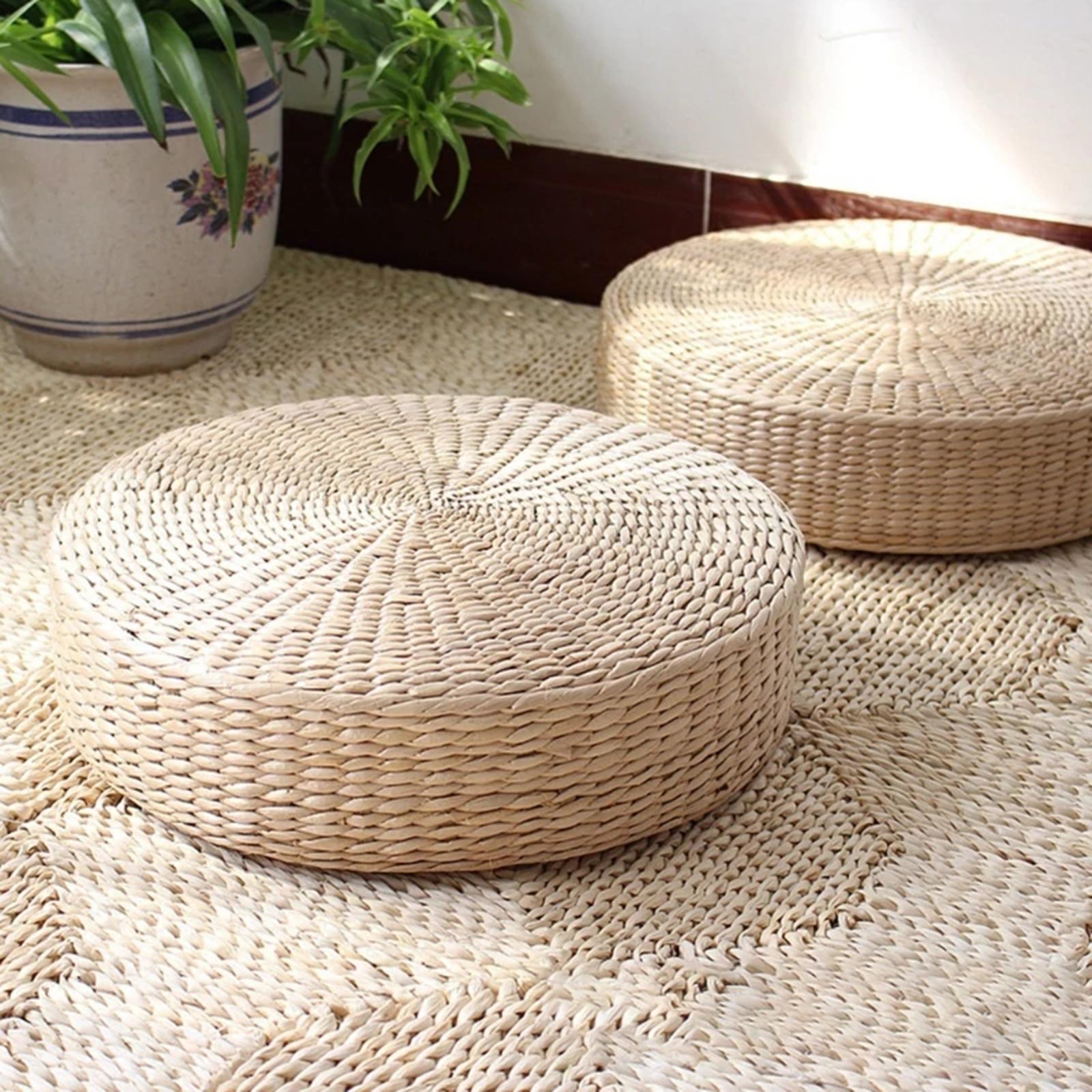 Pufe redondo de palha natural  - Floor Cushion Pouf avaliação e preço