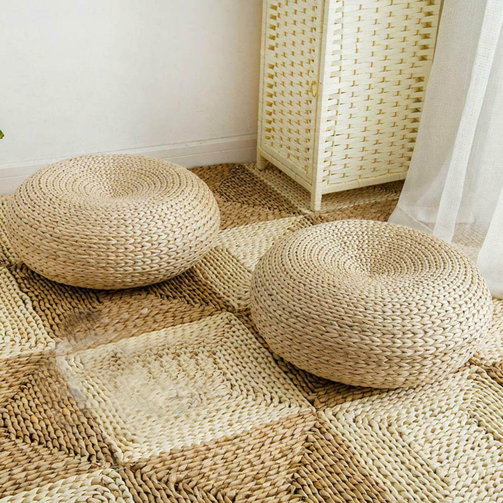 Pufe redondo de palha natural  - Floor Cushion Pouf avaliação e preço