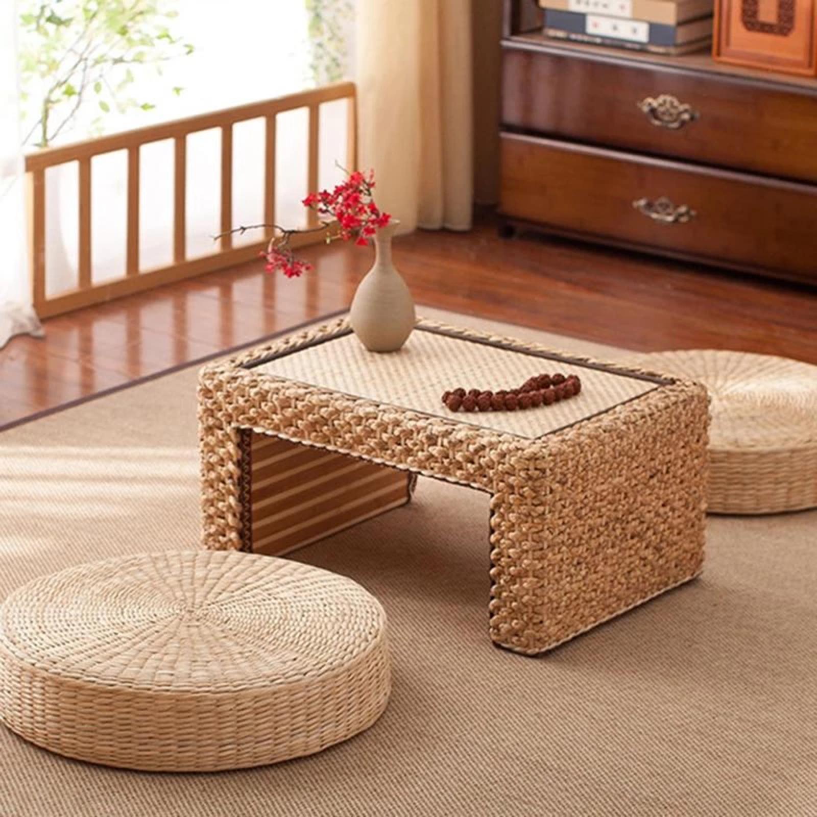 Pufe redondo de palha natural  - Floor Cushion Pouf avaliação e preço